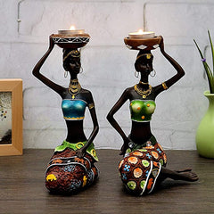 African Women Candleholder Set