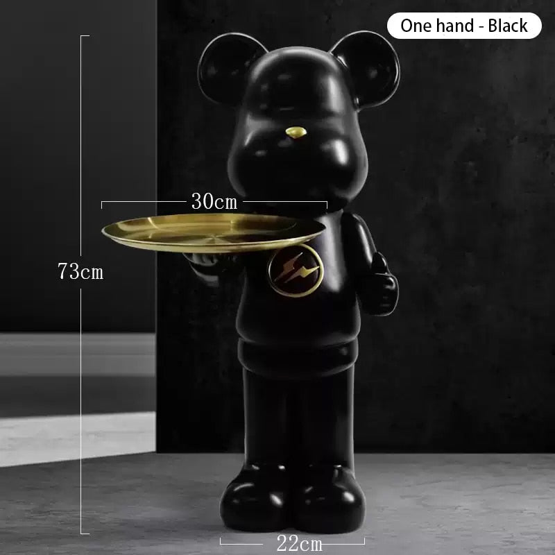 Lightening Blackout Bear Sculpture with Tray