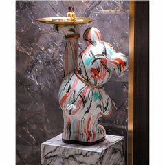 Marbled Graffiti Art Bear Sculpture with Tray